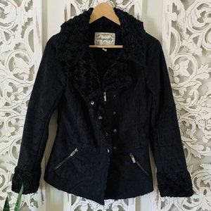 Sugarfly Womens Coat Jacket Faux Suede Small Full Zip Snap Front Black